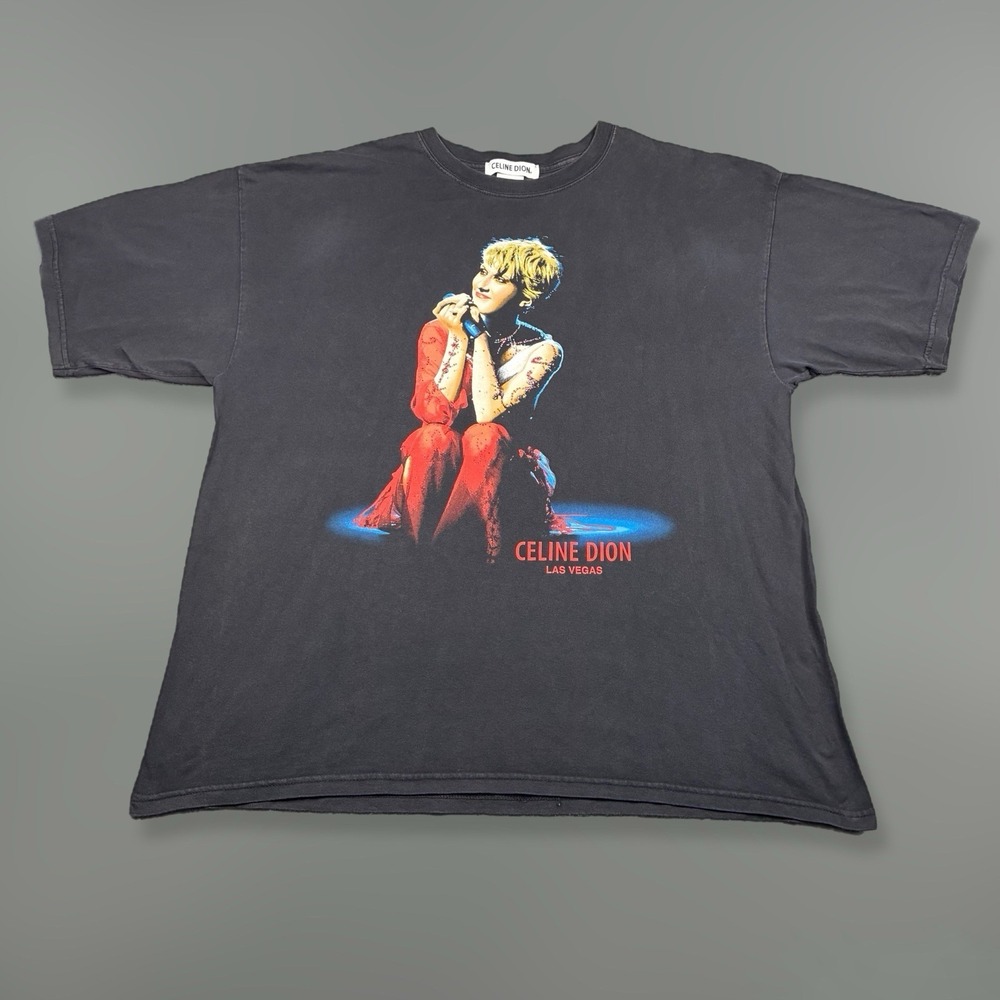 Vintage Y2K Celine Dion Las Vegas Rhinestone Concert T Shirt Mens XXL Black